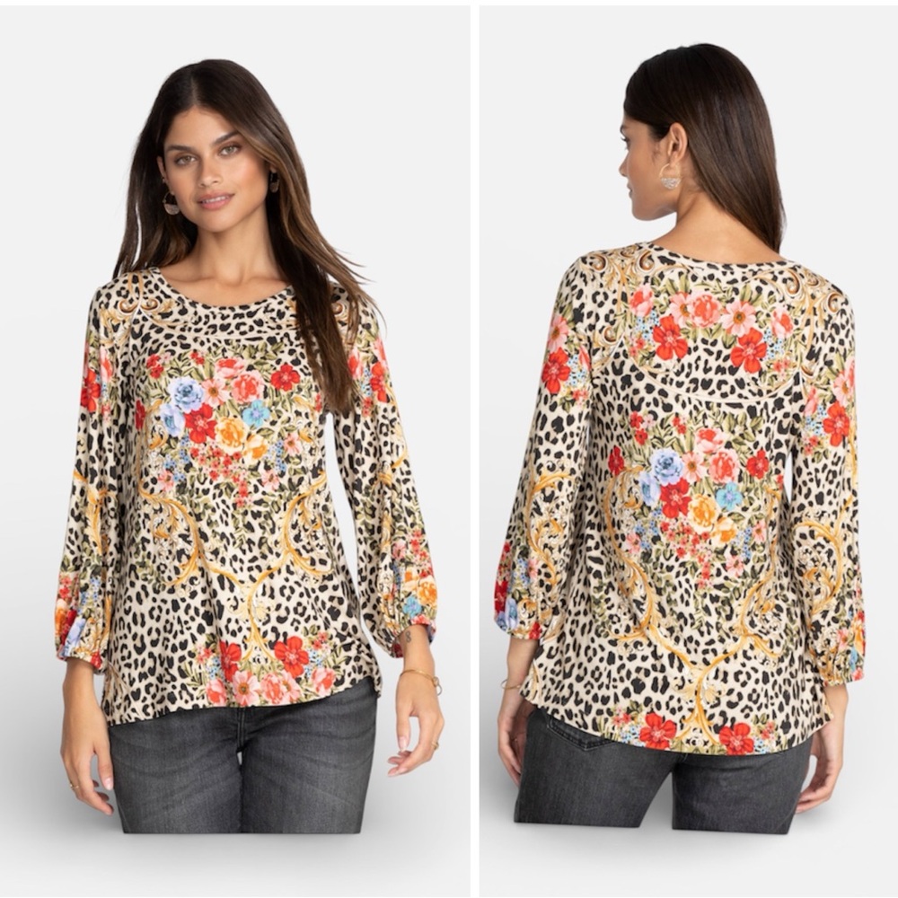 Johnny Was Cheetah Puff Sleeve Top